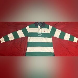 Vintage Polo Ralph Lauren Rugby T Shirt Large 90s Long Sleeve Green Tee